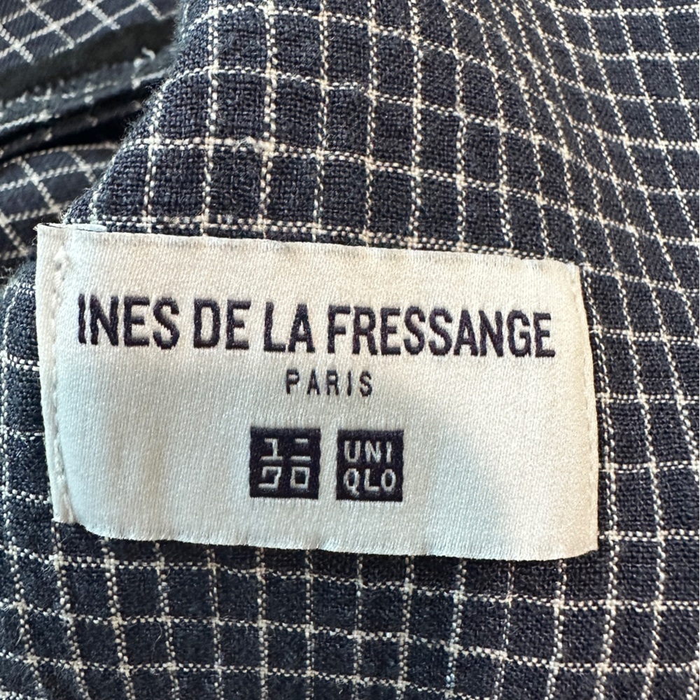 Ines De La Fressange 100% Linen Blazer Size XS Navy and white checkered - Picture 7 of 10